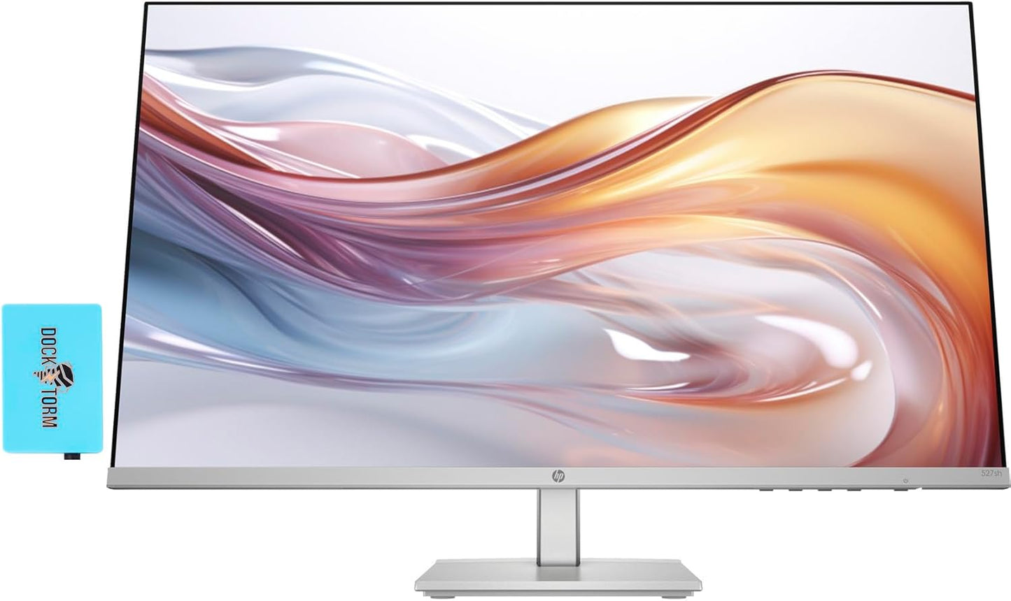 HP Series 5 527sh Monitor (Replaces M27h) 27" 100Hz IPS FHD (1920x1080) 99% sRGB Display, Adjustable Height & Tilt, Flicker Free, Anti-Glare, Black/Silver w/DKZ USB Port Expander