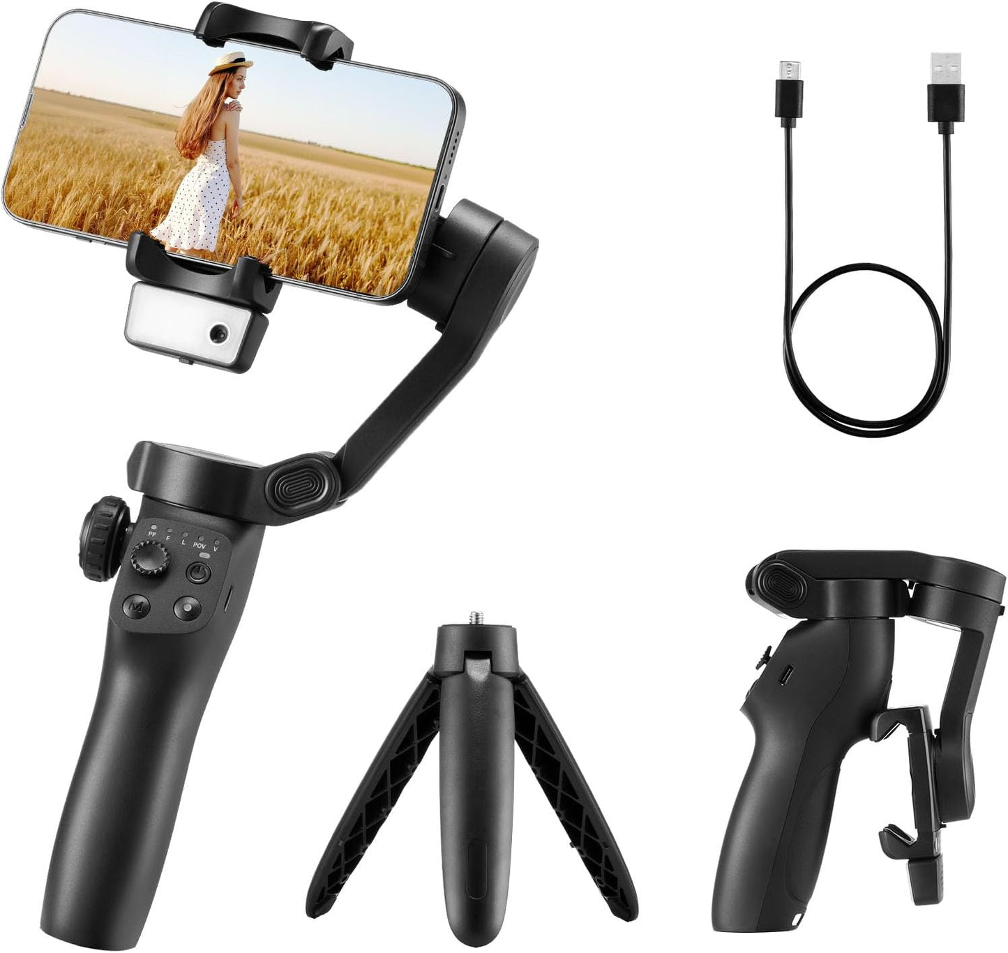 VEVOR Gimbal Stabilizer for Smartphone, 3-Axis Stabilization, AI-Powered Phone Gimbal for Android iPhone with Fill Light, Tripod, Auto Tracking, Portable Foldable Phone Stabilizer for Video Recording
