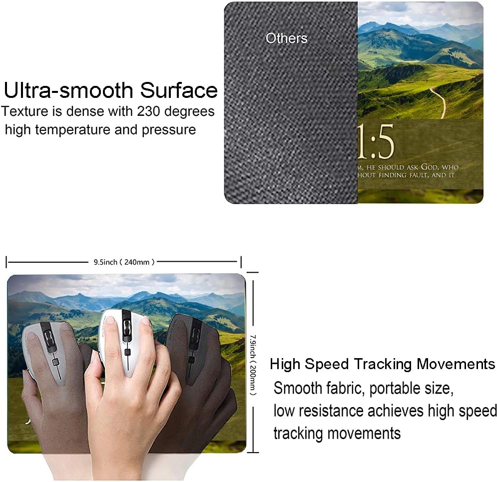 Mouse Pad, Mountains Mouse Pad Custom Design, Square Waterproof Mouse Pad Non-Slip Rubber Base MousePads for Office Laptop, 9.5"x7.9"x0.12" Inch（Bible Verse）