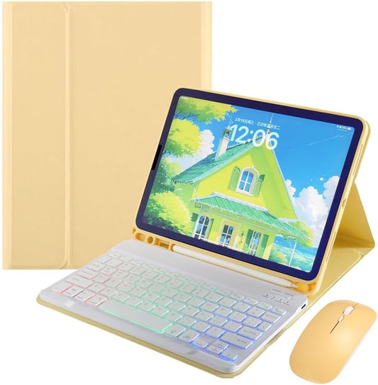 Rainbow Backlit Keyboard Case for iPad Pro 13 inch (M4) 2024 with Mouse and 7 Colors RGB Colorful Backlight Magnetic Detachable Bluetooth Keyboard Cover,Yellow