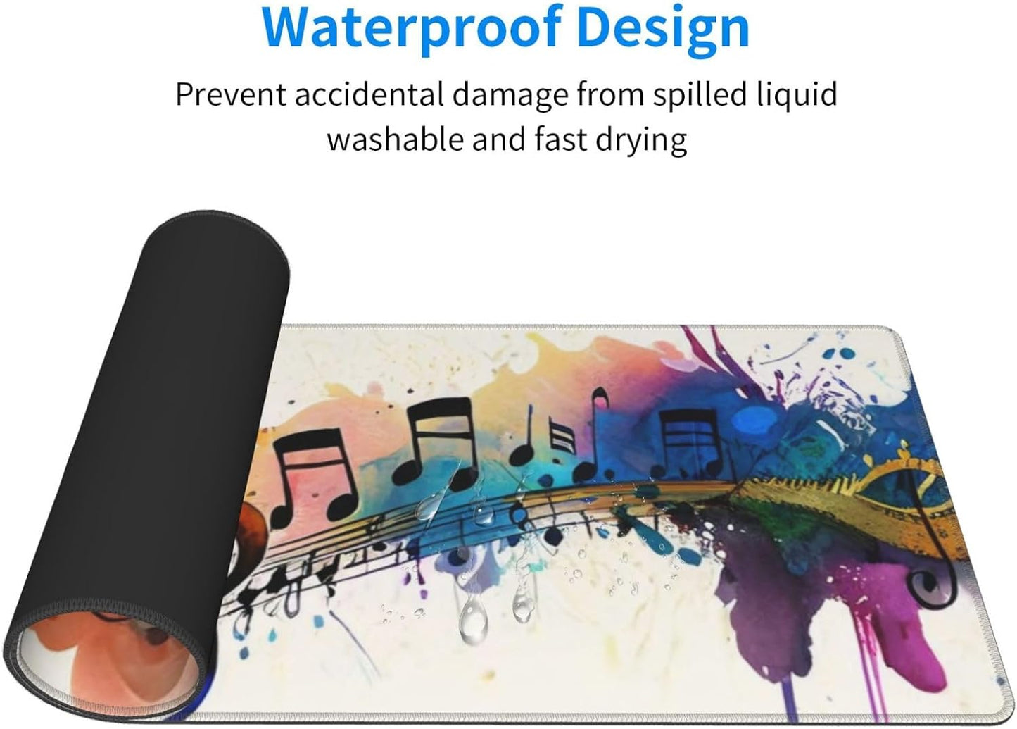 Gaming Mouse Pad, Large Non-Slip Rubber Base Mousepad, Keyboard Mouse Mat, Desk Pad with Stitched Edges, 31.5x11.8inch, Music Note