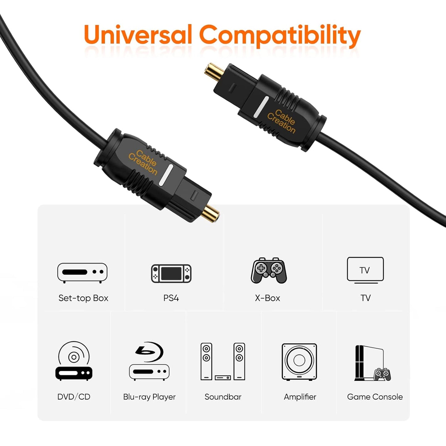 CableCreation Optical Digital Audio Cable 3.3FT, Thin Fiber Optic Toslink Gold Plated S/PDIF Cord for Home Theater, Sound Bar, TV, PS4, VD/CD Player, Game Console& More, Black