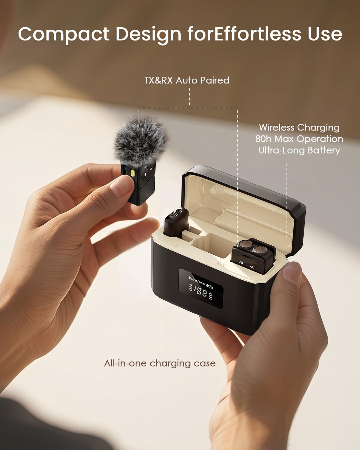 PQRQP Microphone for iPhone/iPad/Android, Mini Microphone with Noise Cancellation, 164ft Transmission, 80H Battery Life with Charging Case, Clip-On Wireless Microphones for YouTube, TikTok, Recording