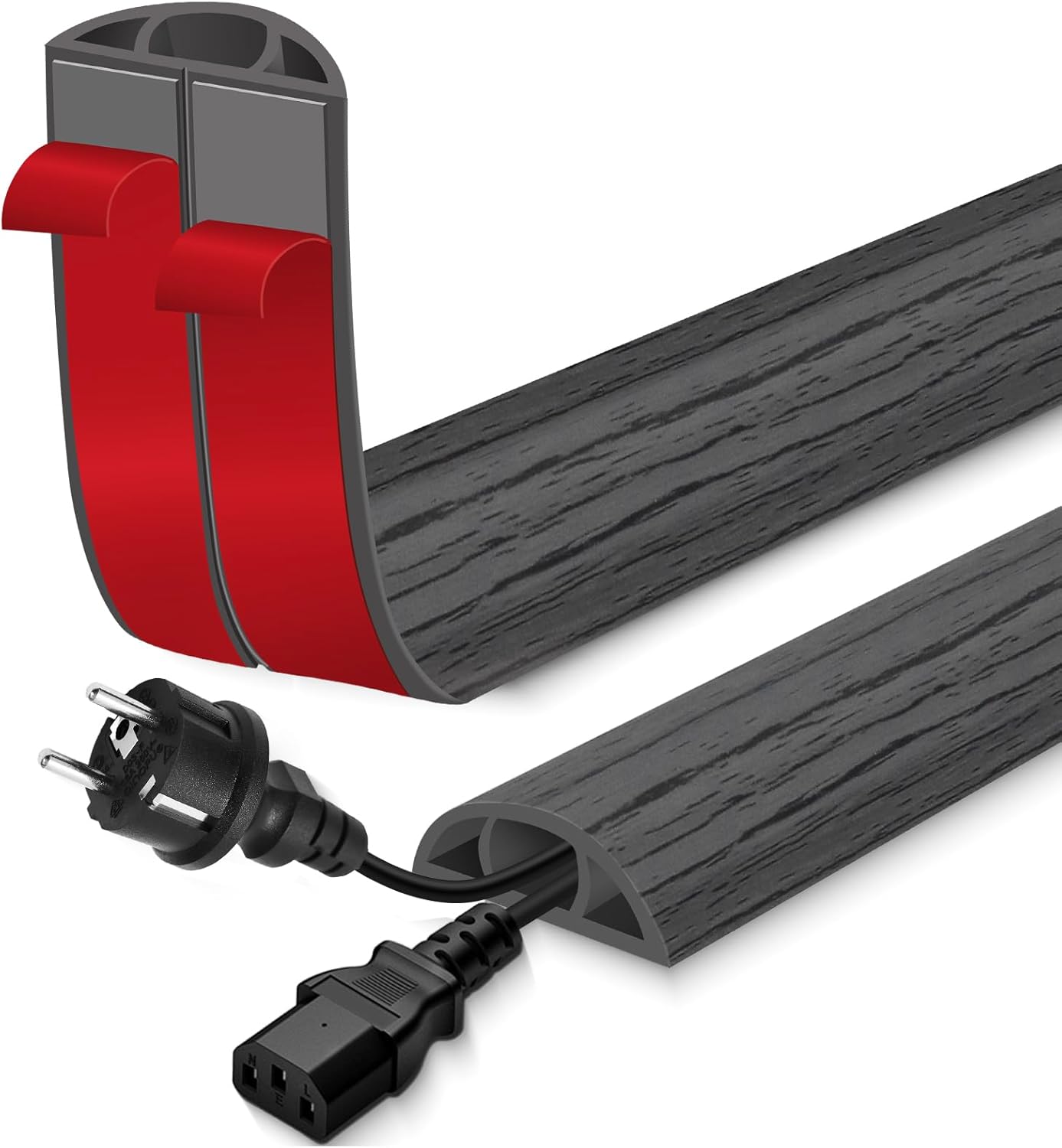 Floor Cord Cover for Wires on Floor Self Adhesive Cord Hider Floor Cable Management Wire Covers for Cords Protector Prevent Cable Trips Cord Cavity W 0.51" x H 0.31", Deep Gray Wood, 20Ft