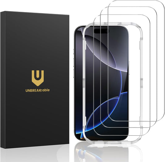 UNBREAKcable 3-Pack Screen Protector for iPhone 16 Pro Max, Double Shatterproof Tempered Glass [Easy Installation Frame] [9H Hardness] [99.99% HD Clear] [Case Friendly] for iPhone 6.9 inch