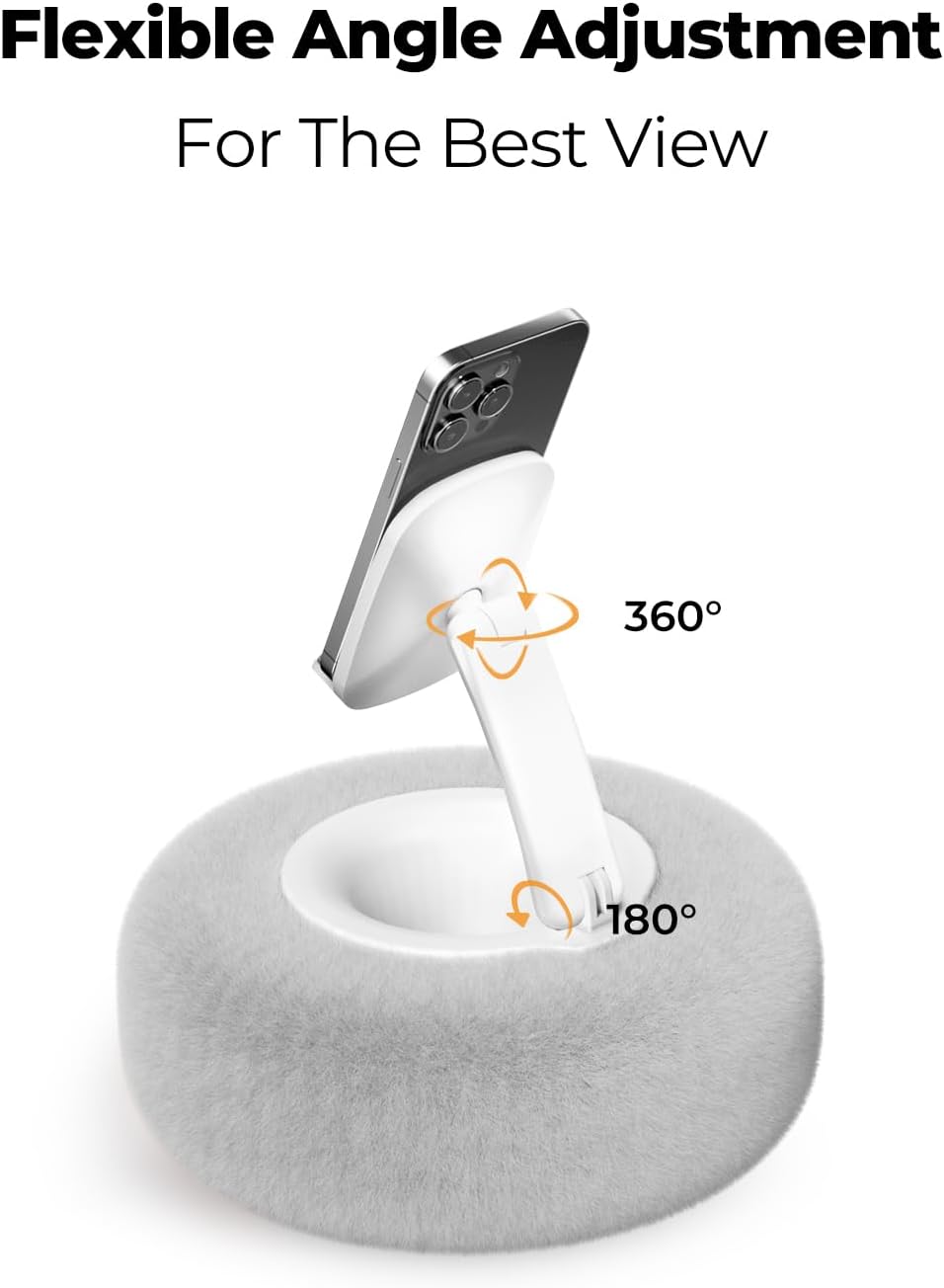 Phone Stand with Pillow, Adjustable iPhone Stand with Anti-Slip Strips, High-Viscosity Pads – Compatible with 4"-7" Devices, Including iPhone, iPad, Kindle, and Android (Grey)