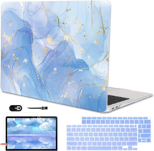 Compatible with MacBook Air 13 inch Case 2021 2020 2019 2018 M1 A2337 A2179 A1932 with Retina Display & Touch ID, Pattern Plastic Hard Shell Case Keyboard Cover Screen Flim, Blue Marble