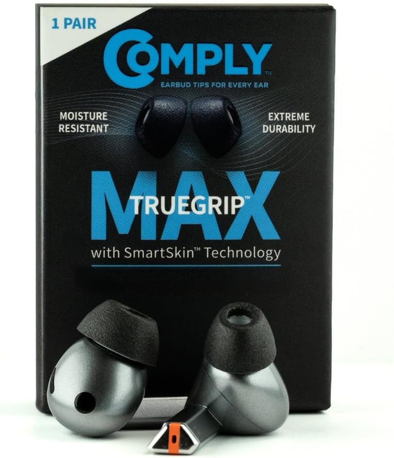 Comply TrueGrip MAX | Premium Memory Foam Replacement Earbud Tips for Samsung Galaxy Buds3 Pro | Long Lasting Comfort, MAX Durability, Secure Fit, Superior Noise Isolation| Black (Medium) (1 Pair)