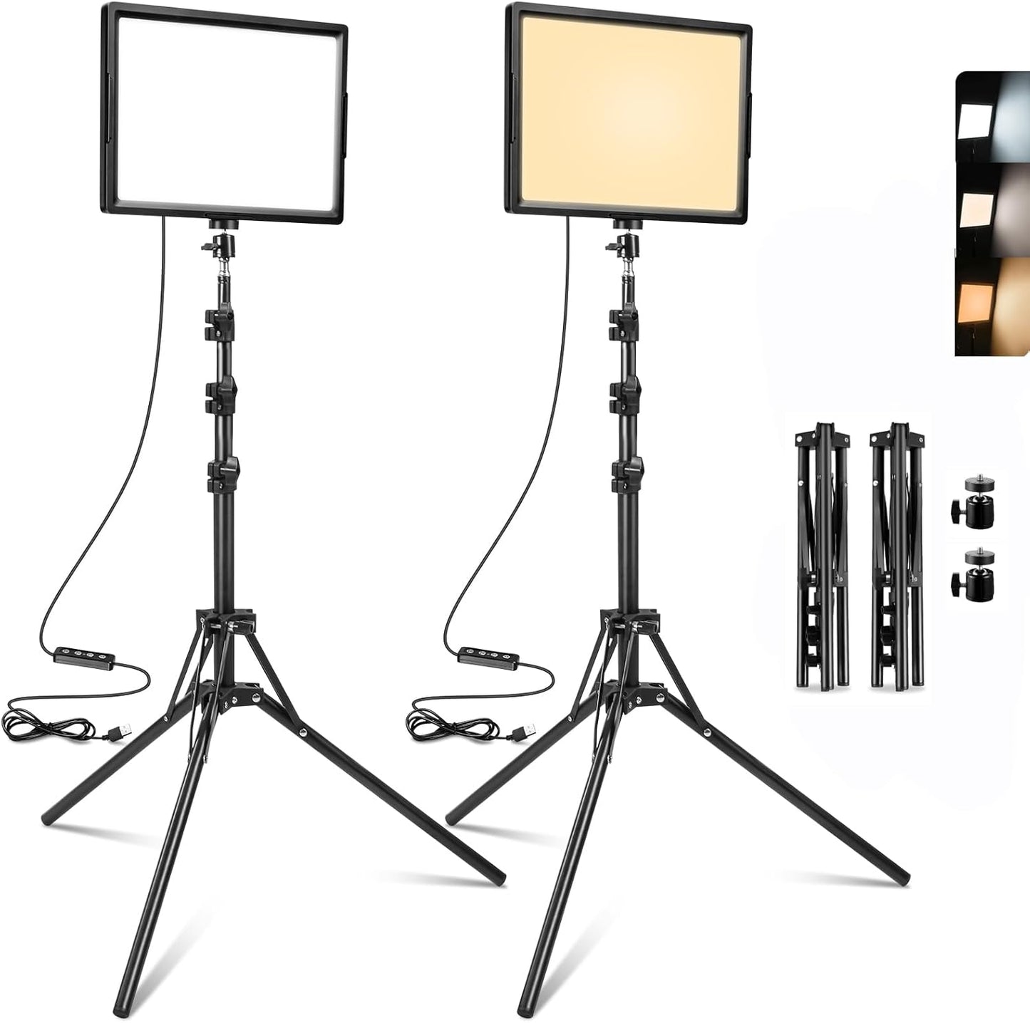 LED Photo Video Light 2-Pack, Bi-Color 2800-6500K Dimmable USB LED Continuous Light, 68" Photography Lighting Kit with Tripod Stand for Studios, YouTube TikTok Video Recording, Game Streaming