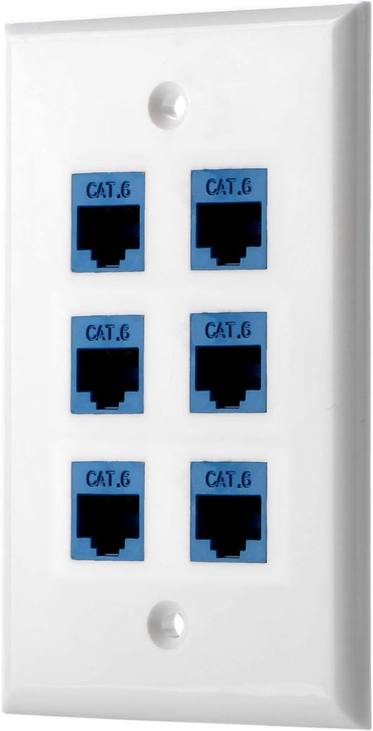 Cat6 Keystone Ethernet Wall Plate Female to Female - White (6 Port)