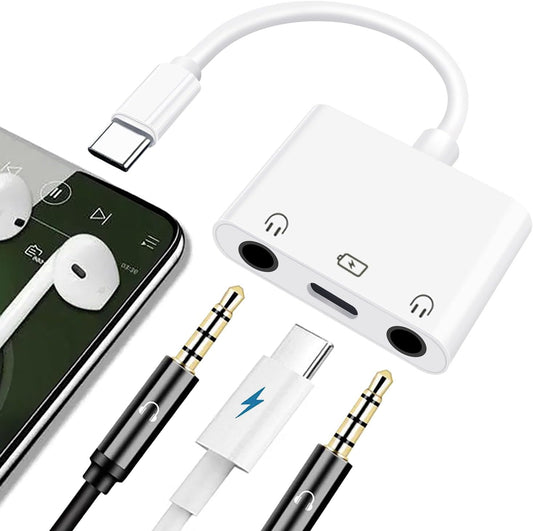 USB-C to Dual 3.5mm Headphone Jack Adapter USB C to 3.5mm Audio Adapter 3 in 1 Aux to USB C Headphone Splitter and Fast Charge Adapter for iPhone 16 15/iPad Pro/Galaxy 24 23 22/Pixel 9 8 7 and more