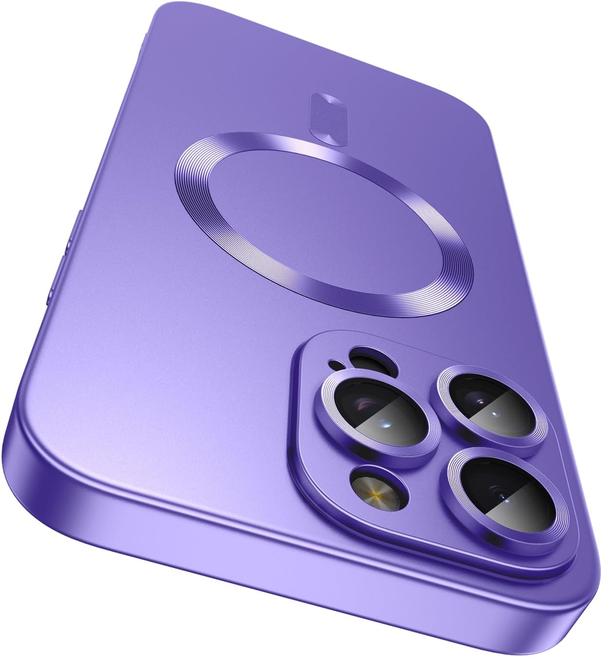 Magnetic for iPhone 16 Pro Case [Compatible with MagSafe][Built-in Camera Lens Protector] Slim Soft Silicone Bumper Shockproof Metallic Luster Phone Case (Purple)