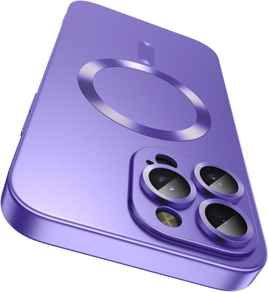 Magnetic for iPhone 14 Pro Max Case [Compatible with MagSafe][Built-in Camera Lens Protector] Slim Soft TPU Bumper Shockproof Metallic Luster Phone Case (Purple)