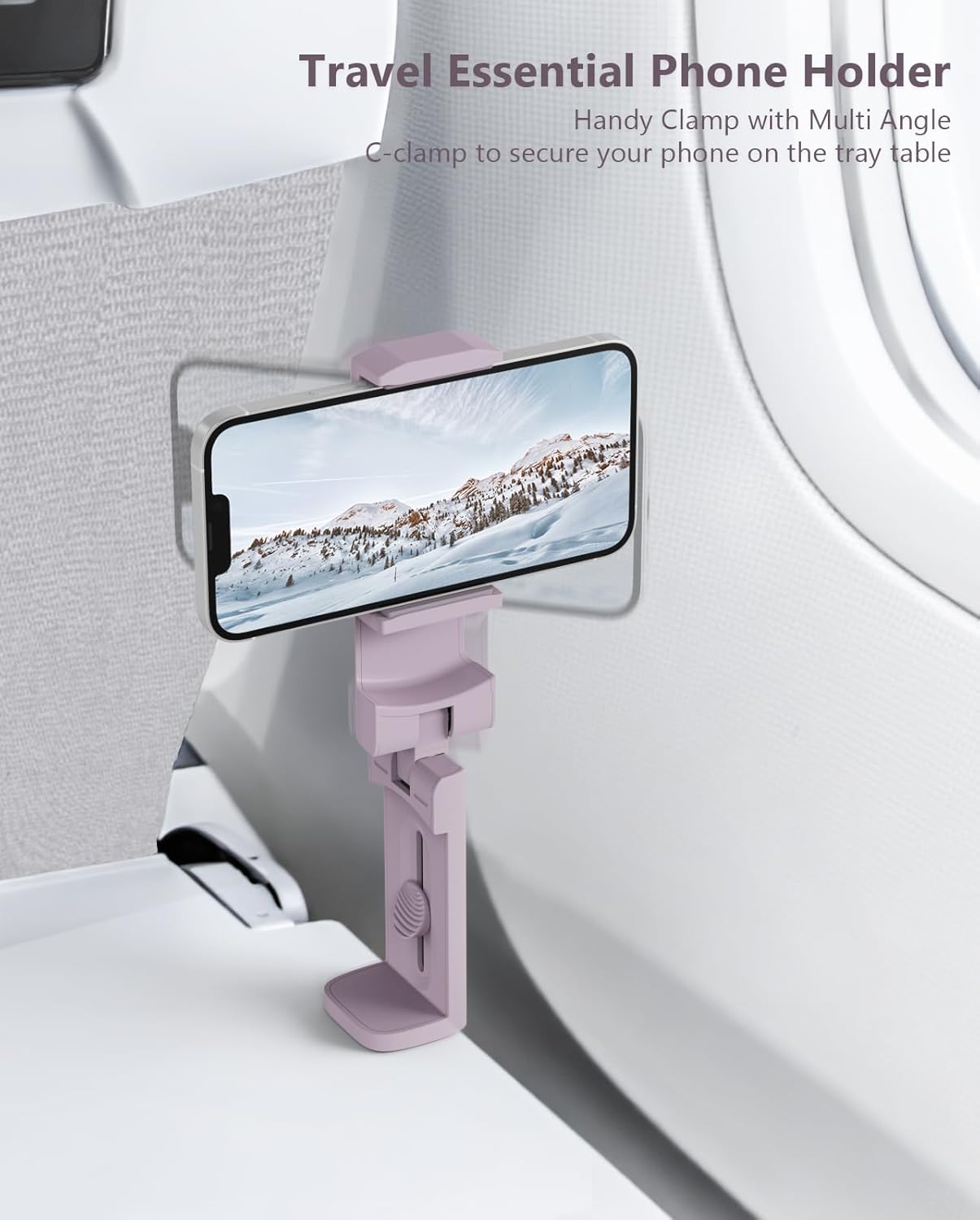 MiiKARE Airplane Travel Essentials Phone Holder, Universal Handsfree Phone Mount for Flying with 360 Degree Rotation, Accessory for Airplane, Travel Must Haves Phone Stand for Desk-Purple&Blue