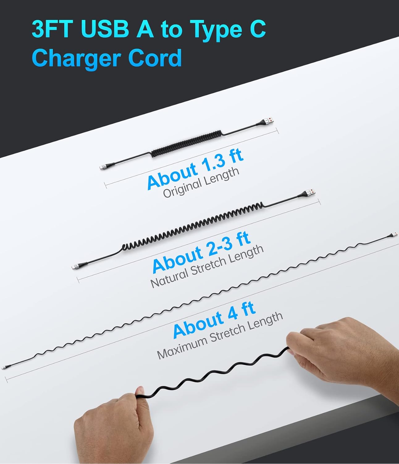 USB C Cable Fast Charging, 2Pack 3ft Coiled USB A to Type C Charge Cord for Car, USB-C Charging Cable Compatible with iPhone 16/15/Samsung Galaxy S20 S10 S9 S8 Plus Note 10 9 8 and More USB C Devices