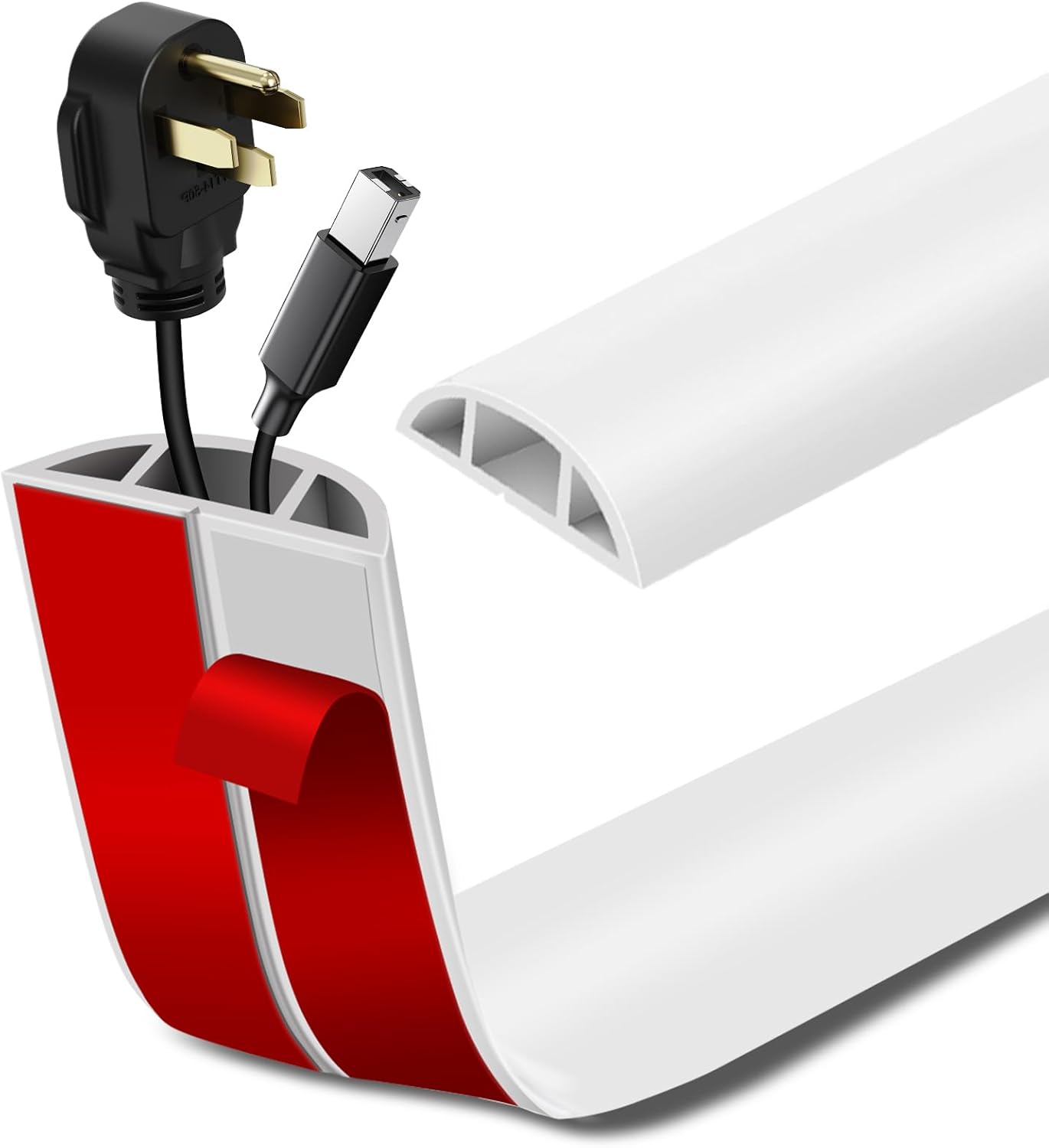 Floor Cord Cover Self Adhesive Cord Hider Floor Extension Cord Covers for Floor Power Cord Protector Cable Management Prevent Cable Trips Cable Cavity 0.59" W x 0.31" H (White, 20Ft)