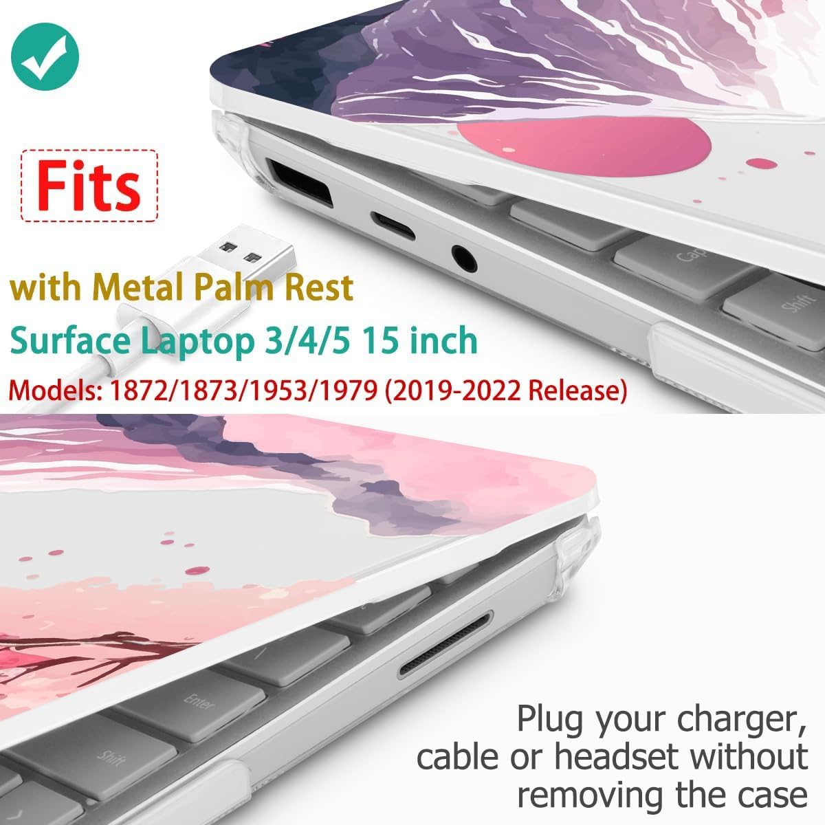 Tuiklol Case for 15 Inch Microsoft Surface Laptop 5/4/3 2022-2020, Model 1979/1953/1872/1873 Hard Shell Cover, Keyboard Cover+Screen Protector+Dust Plugs,Mountain and Tree