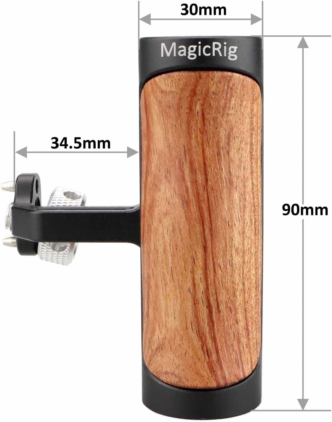 Locating Side Handle for ARRI Mount, Left/Right Mini Wooden Handgrip for DSLR Camera Cage, with Cold Shoe 1/4"-20 and 3/8"-16 ARRI Locating Threads, Up and Down Adjustable