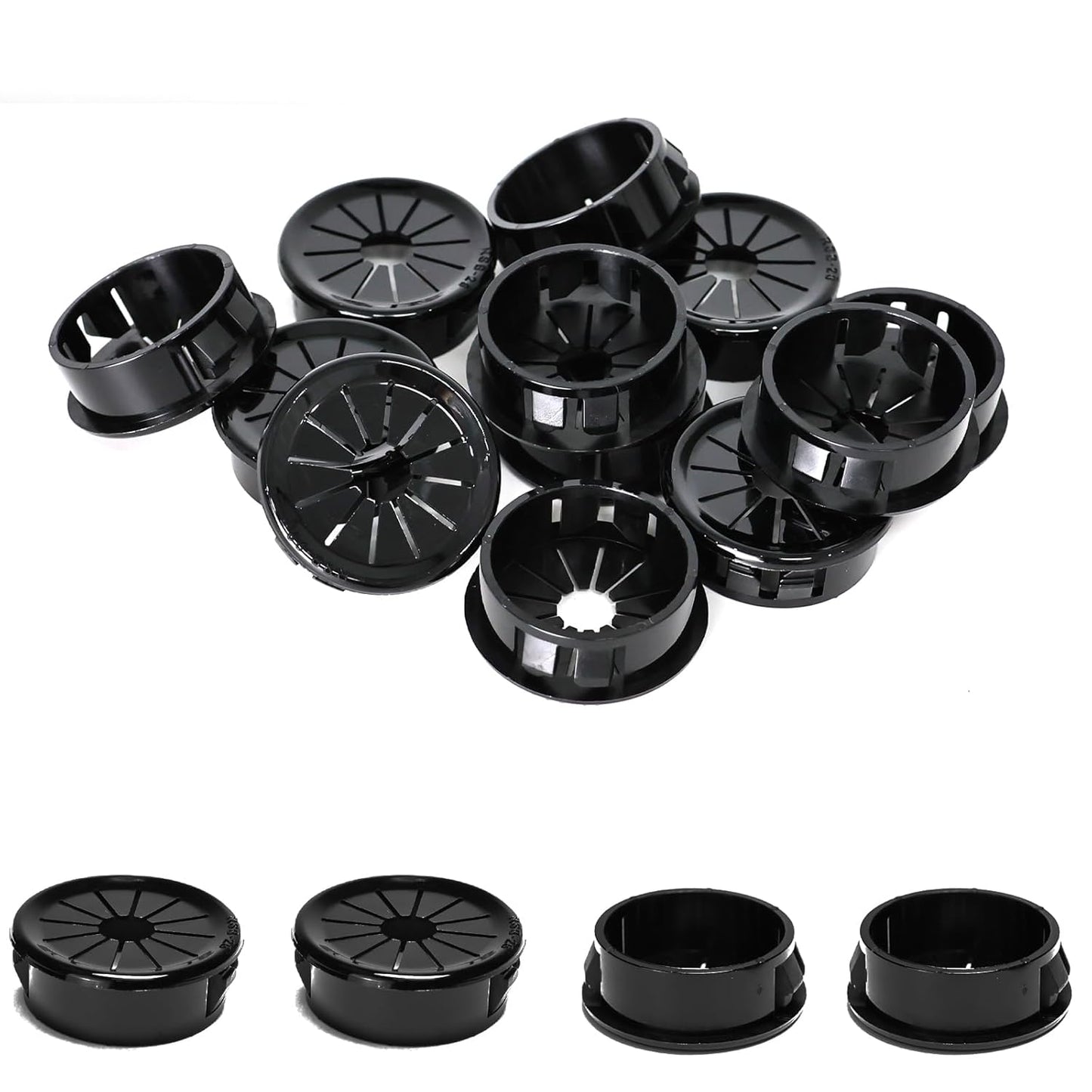 25 Pcs Cable Grommet, Snap Bushing 1-1/8" (28 mm) Mounting Diameter, Flexible Petal-Shaped Buckle Round Nylon Desk Grommet for Wires Through Countertop Cord Organizer and Protection, Black