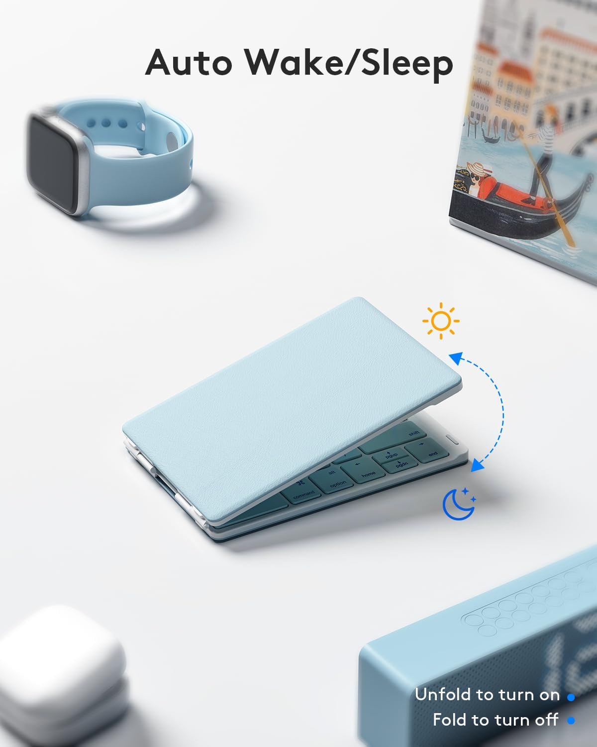 Samsers Bluetooth Foldable Keyboard, Wireless Portable Folding Keyboards, Full-Size Ultra-Slim Rechargeable Connect Up to 3 Devices for iOS Android Windows Phone Tablet and Laptop, Black