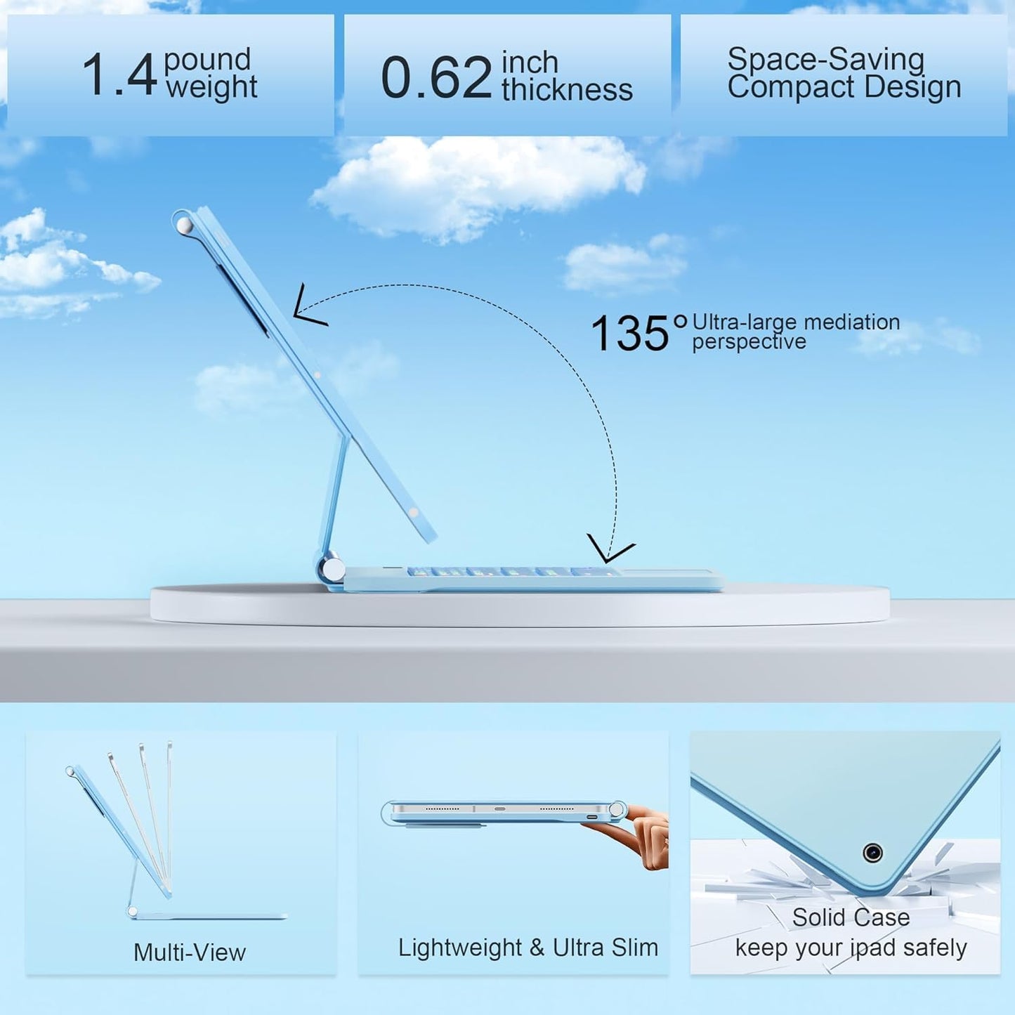 for iPad 9th Generation Case with Keyboard,Magic Style Keyboard Case for iPad 9th/8th/7th Gen 10.2 inch - Floating Cantilever Magnetic Stand Multi-Touch Trackpad (Sky Blue)