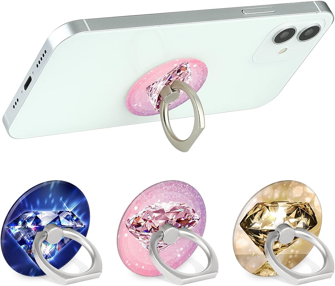 Bonoma Phone Ring Holder, 3 Pack Universal Finger Ring Stand Grip Kickstand Ring for All Smartphones (Diamond)