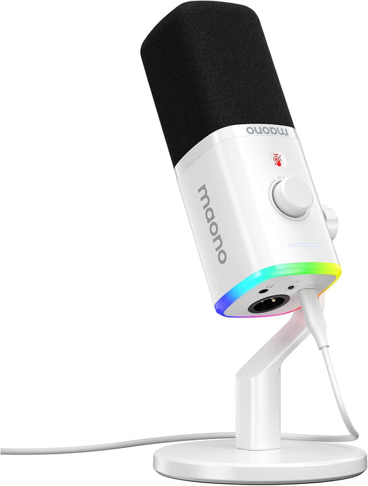 MAONO Dynamic Gaming Microphone: USB XLR Dynamic Computer Microphone with Software-RGB PC Mic for Gamer-Podcast Mic for Streaming Recording Studio YouTube Content Creation Online Chat PD100X (White)