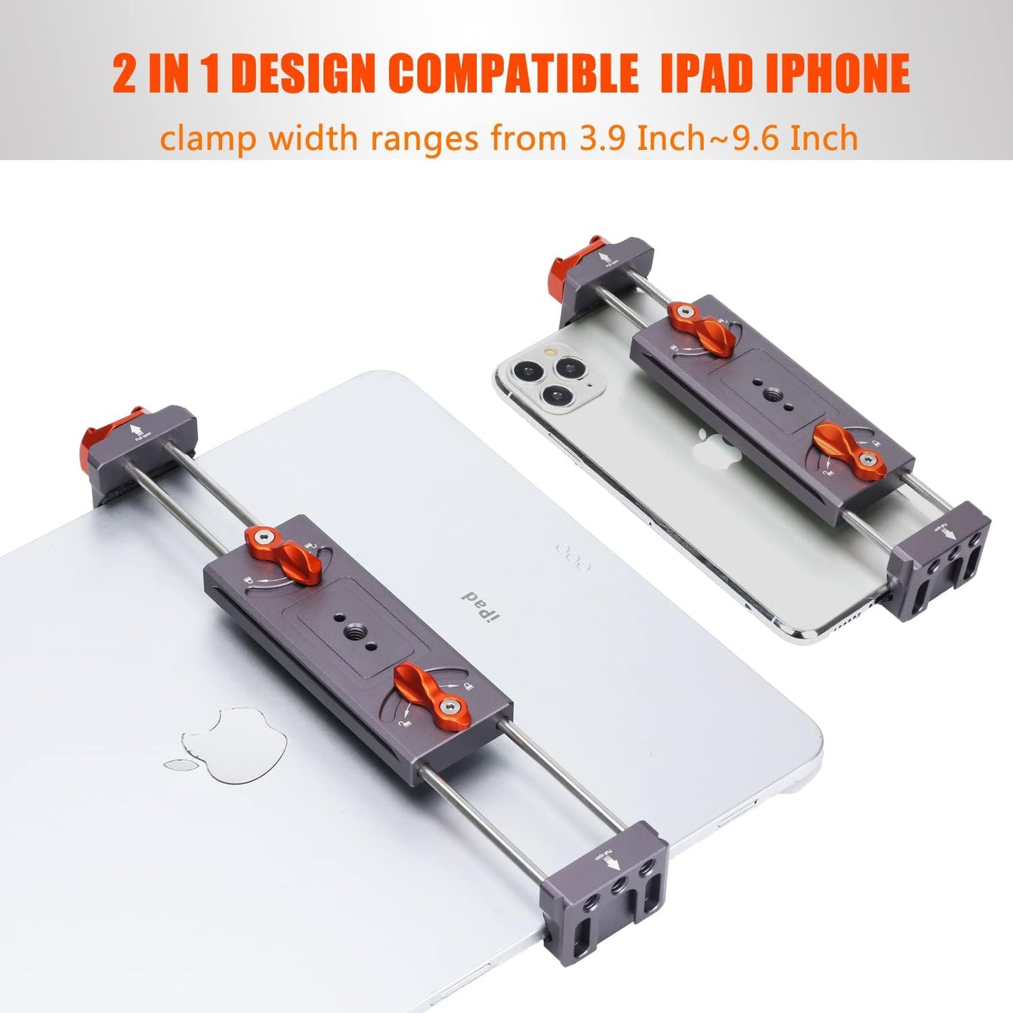 Metal iPad Tripod Mount Adapter, Tablet Holder with Rotatable Cold Shoe Mount - Compatible with iPad Pro, Air, Galaxy Tab, iPhone