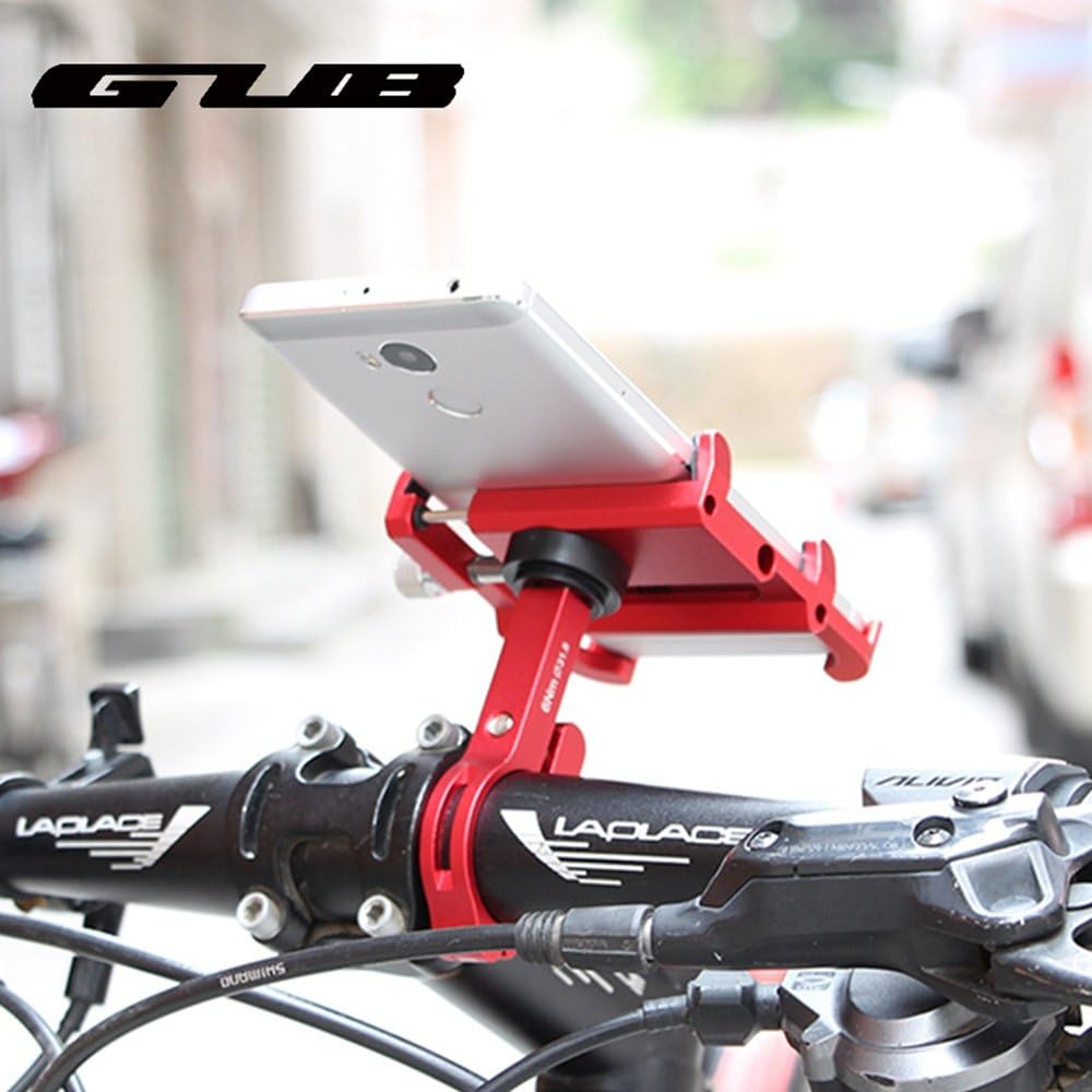 GUB Bicycle & Motorcycle Phone Mount - Aluminum Bike Phone Holder with 360°Rotation Adjustable Handlebar Phone Holder Compatible with iPhone Xs XR 8 Plus,Compatible with Samsung S9/S8 (PLUS6 Black)