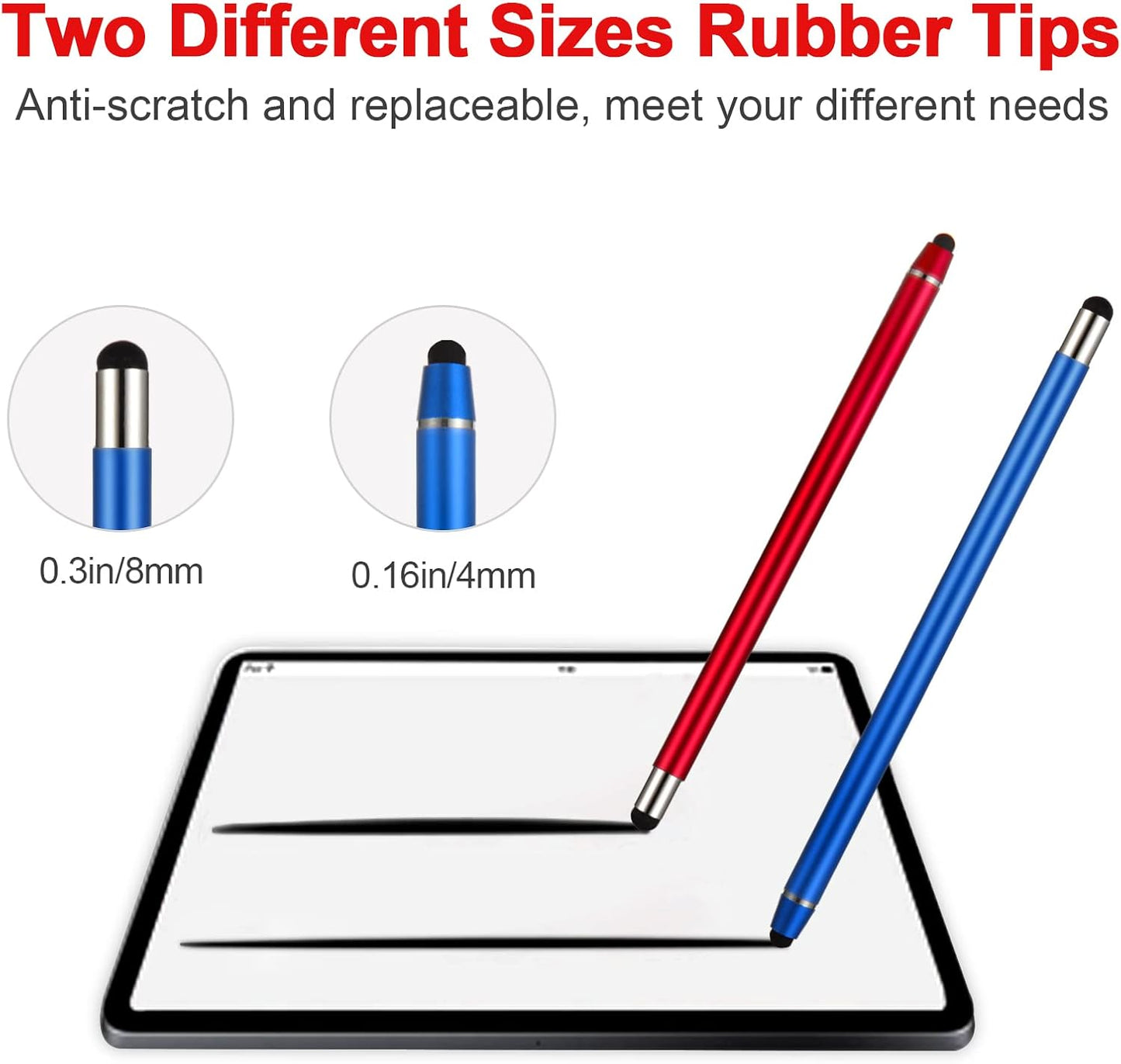 Stylus Pens for Touch Screens - Waycco High Sensitivity Capacitive Stylus 2 in 1 Touch Screen Pen with 8 Replaceable Tips for iPad iPhone Tablets Samsung Galaxy All Universal Touch Devices - 4 Pack