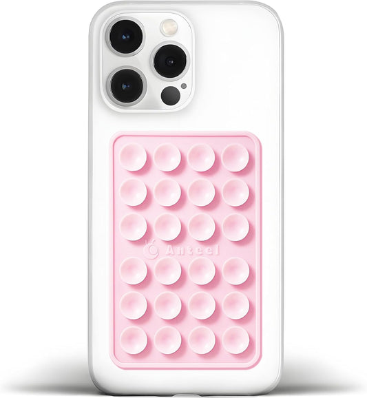 Anteel Medium-Sized Silicone Suction Phone Case Adhesive Mount, Enhanced Suction Power and Upgraded Thickened Sticky Phone Grip, Durable, Hands-Free Sticky Phone Holder, 2.28"x3.46" (Light Pink)