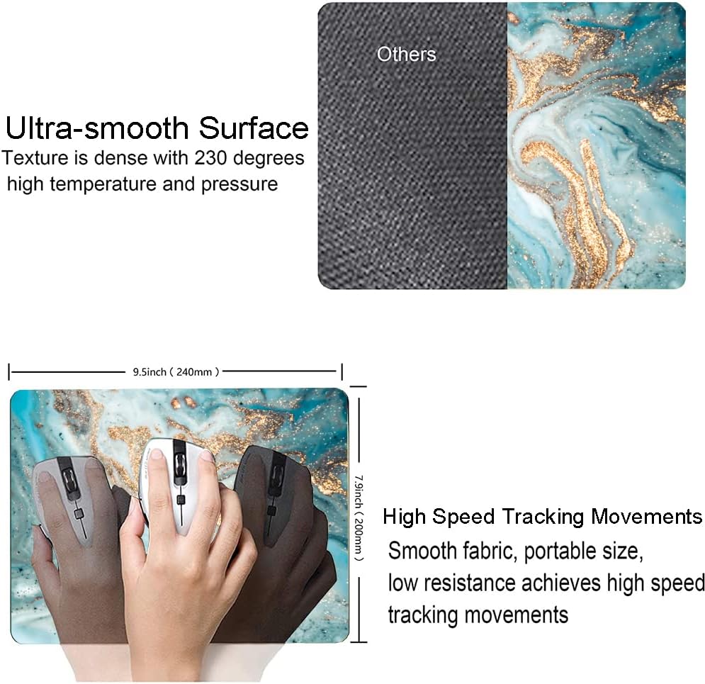Mouse Pad, Marble Mouse Pad, Premium-Textured Mouse Mat Square Waterproof Non-Slip Rubber Base Computer Mousepads for Office Laptop Desk, Cyan Gold Marbling