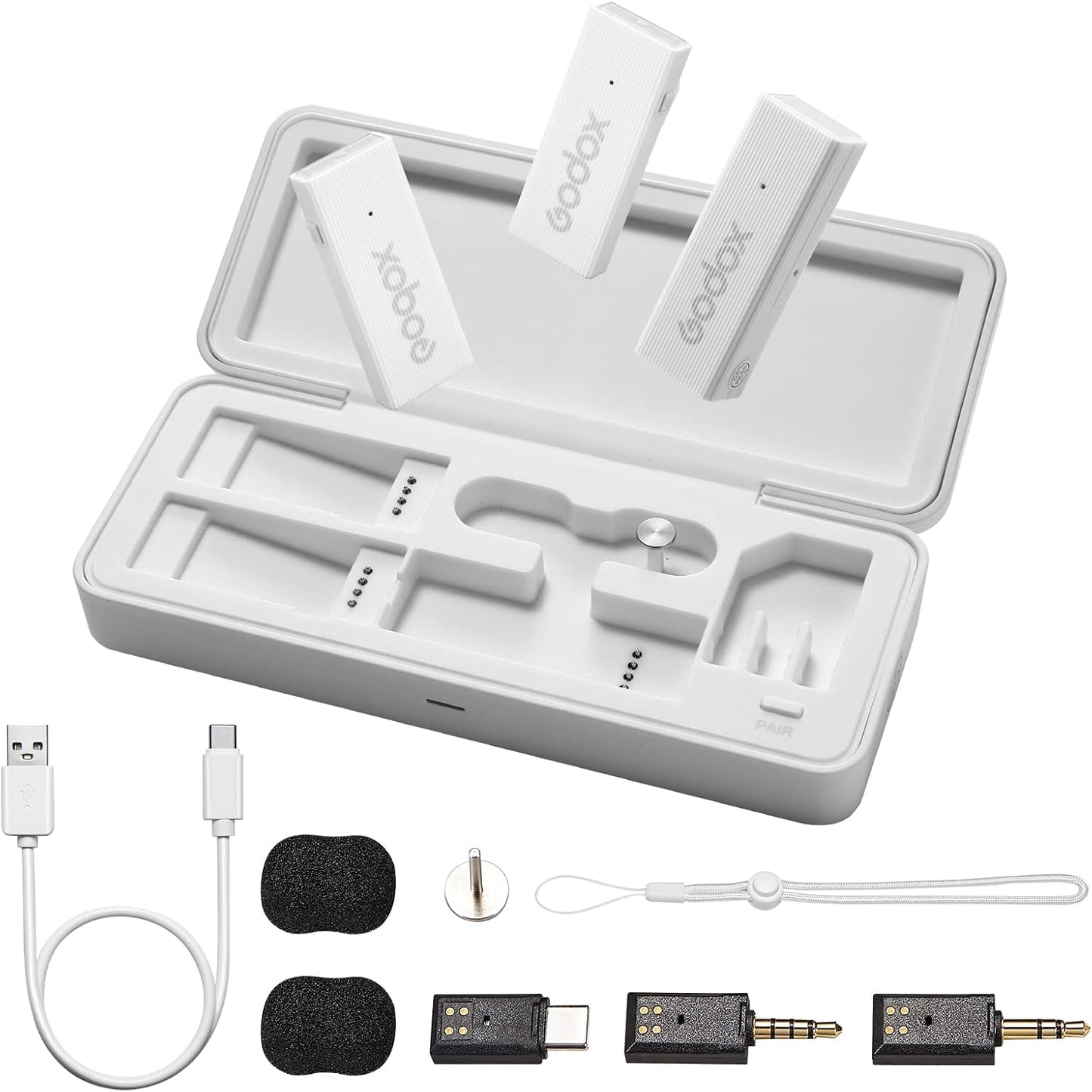 GODOX 【2025 Latest Model】 Movelink Mini UC Kit Wireless Microphone System, 2.4GHz Lavalier Mic 100m(328ft.) Range with Charging Case for Android, Camera, Vlogger, Youtuber, Interviewer(White)