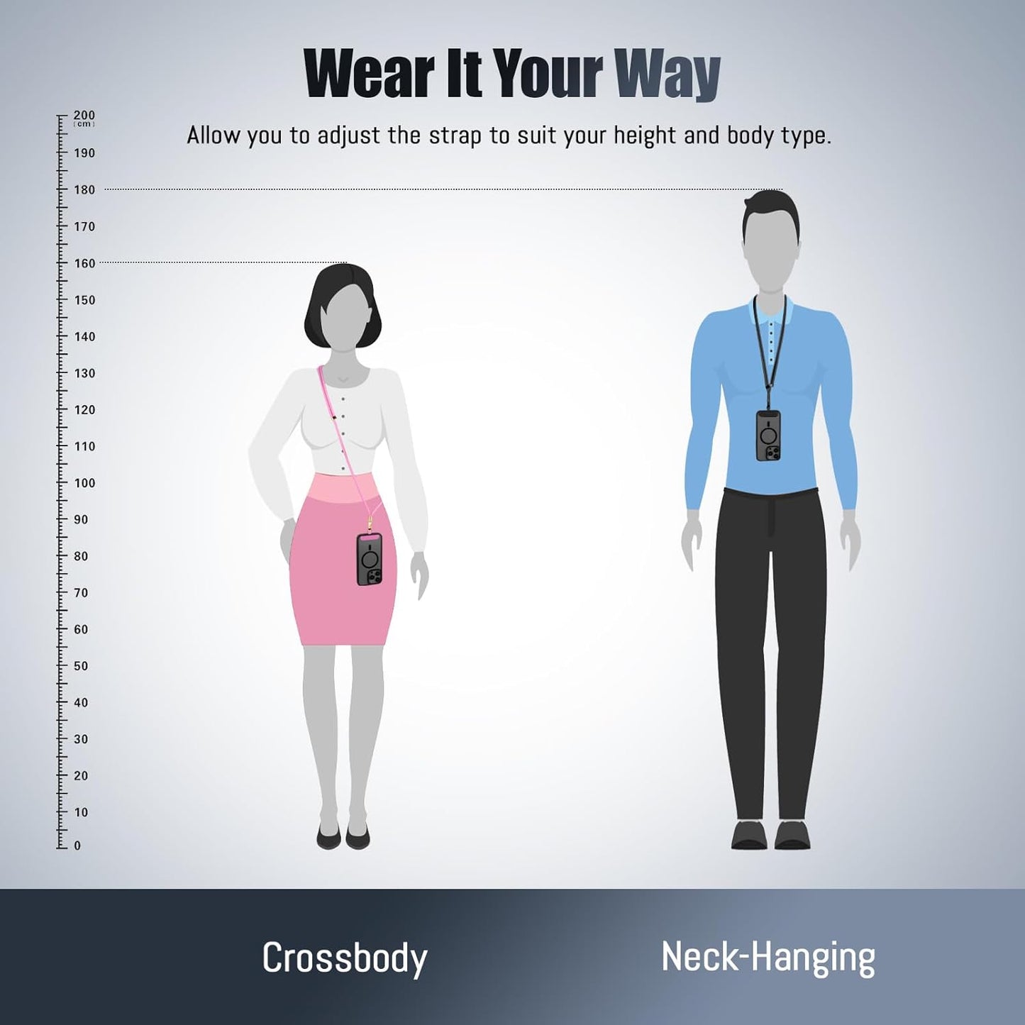 Phone Lanyard 2 Pack, 2x Adjustable Crossbody Phone Strap, 2x Tether Tab, Anti-theft Universal Cellphone Multifuctional Patch Lanyards for iPhone & Most Smartphones, Black + Pink