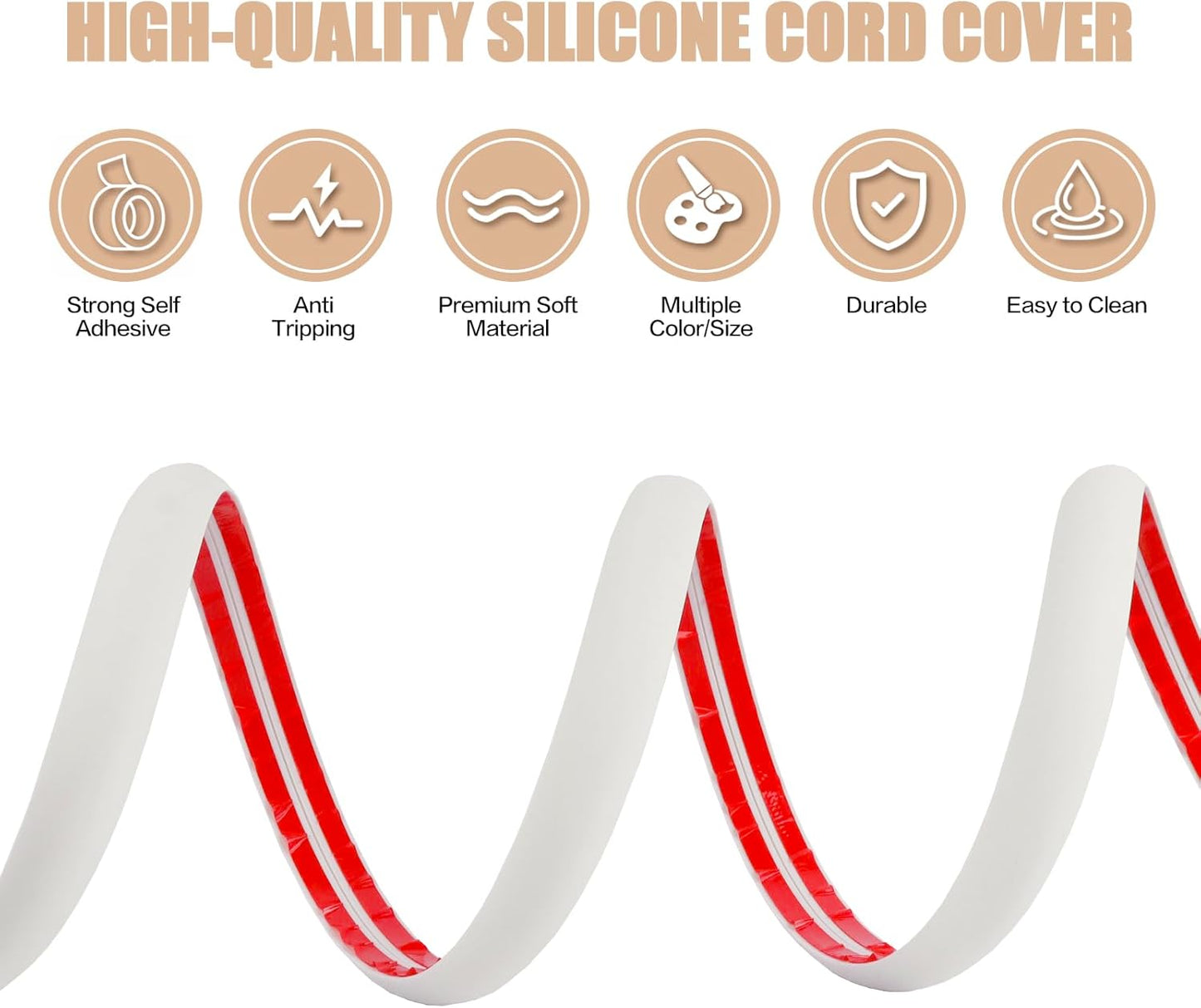 Floor Cord Cover Cable Cavity Self Adhesive Cord Hider Floor 10FT Floor Cable Management Power Cord Protector Floor Electric Cord Covers for Offices, Gym, Exhibitions (Beige, 0.78" x 10')