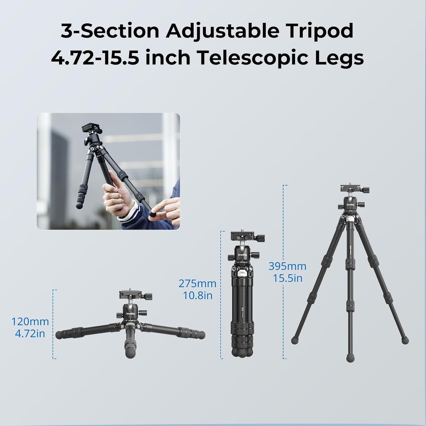 SmallRig Carbon Fiber Mini Desktop Tripod, 15.5'' / 39.5cm Compact Pocket Tabletop Tripod Kit with 360° Ball Head, Built-in QR Plate for Arca, Ball Head Capacity 3kg / 6.6lb for Cameras, DSLRs, Lenses