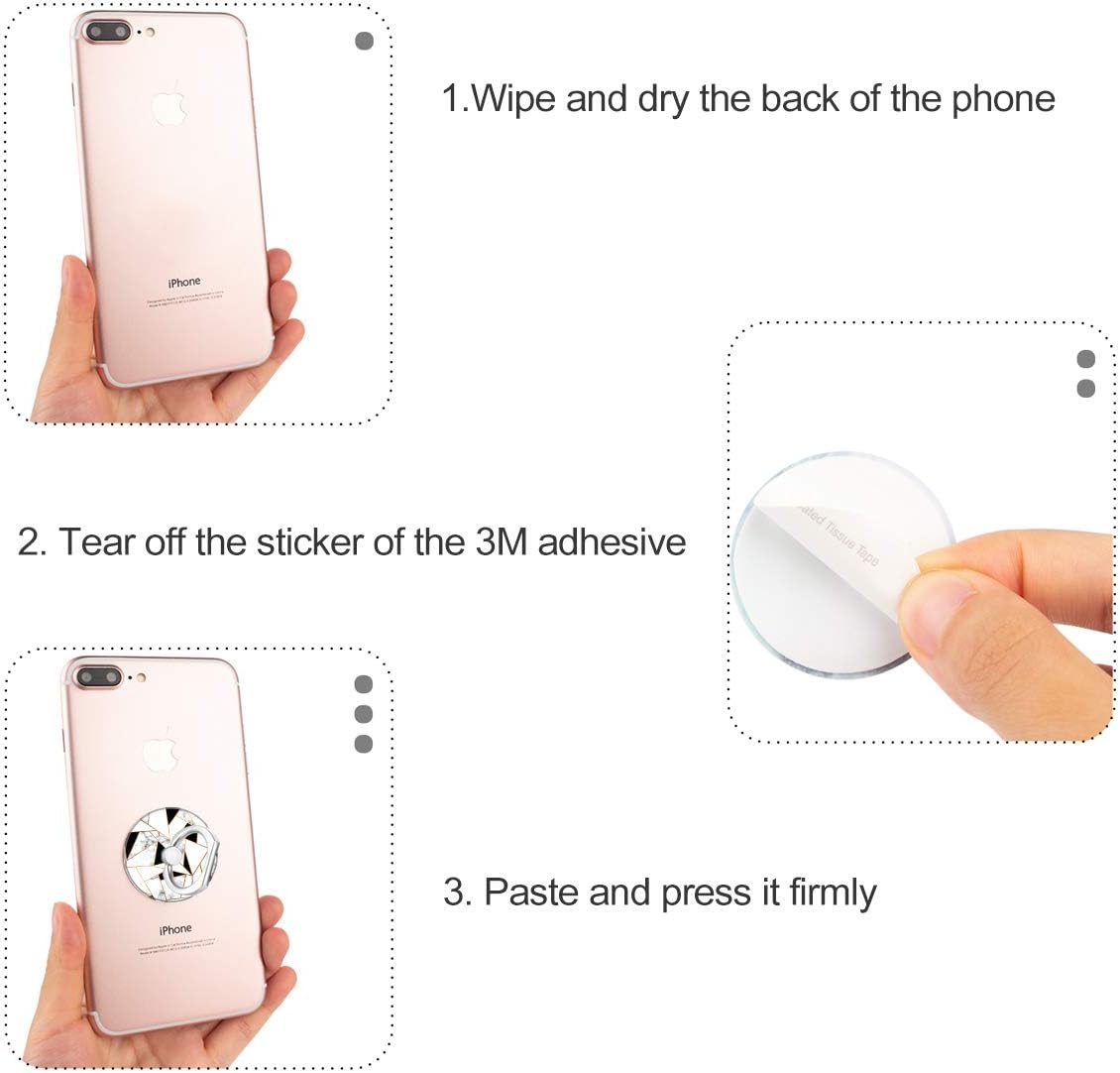 Bonoma Phone Ring Grip, 3 Pack Geometric Marble 360 Degree Rotation 180 Degree Flip Finger Ring Stand Holder Compatible with Smartphones and Tablets