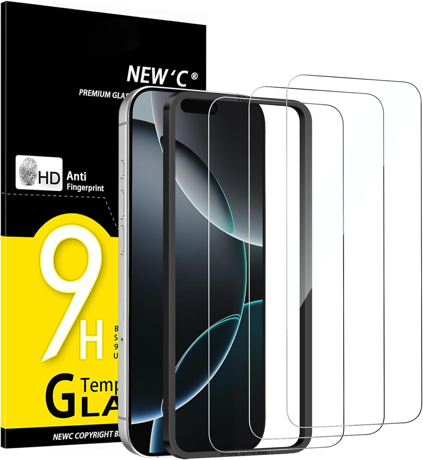 NEW'C 3 Pack Designed for iPhone 16 Pro Max Screen Protector (6.9 inches), Enhanced Tempered Glass Protection with easy installation tool included,Case Friendly Ultra Resistant