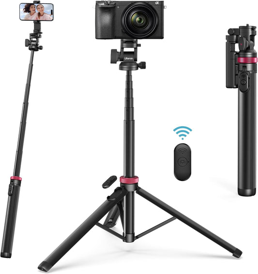 ULANZI MT-78 Extendable Phone Tripod, Metal 72.83" Selfie Stick Camera Tripod Stand with 2 in 1 Phone Clip, 360° Ball Head Camera Tripod with Cold Shoe for iPhone Sony Canon, Lightweight for Travel