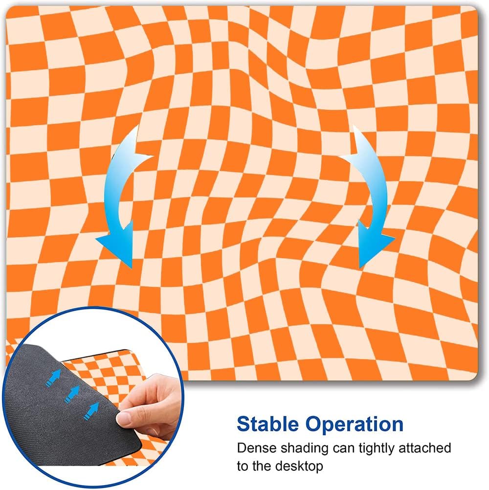 Mouse Pad, Orange Checkered Design Mouse Pad, Washable Square Cloth Mousepad for Office Laptop, Non-Slip Rubber Computer Mouse Pads for Wireless Mouse, Cute Mouse Pads for Desk