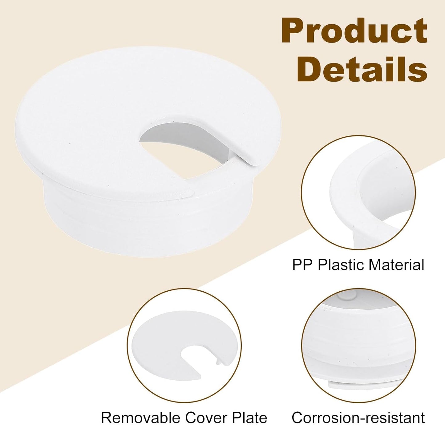 uxcell 6 Pcs 35mm (1.38 Inch) Desk Grommet, Plastic Cable Hole Cover, Wire Cord Cable Organizer for Home Office Computer Desk Cabinet, White