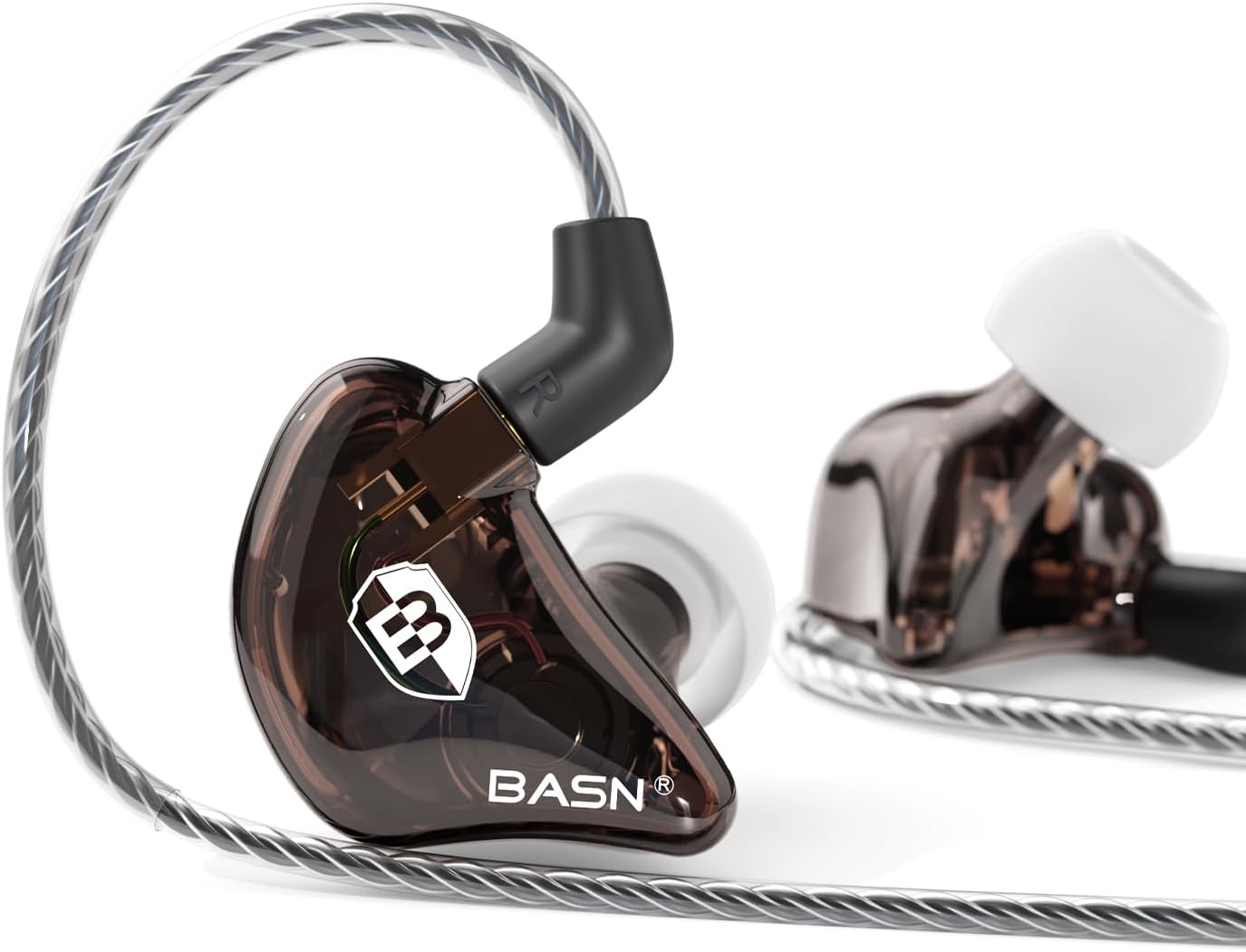 BASN Bsinger PRO in-Ear Monitors Hybrid Dynamic Dual Drivers Two Detachable MMCX Cables Musicians in-Ear Earbuds Headphones (Brown)