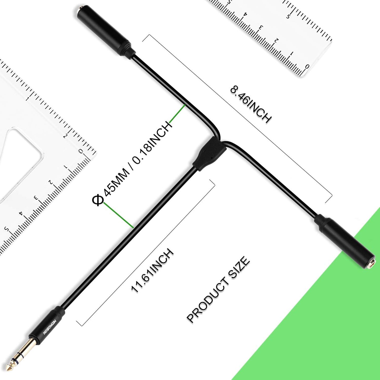 HOSONGIN 1/4" Splitter Cable, TRS to Dual 1/4" TRS Stereo Y Adapter, Gold-Plated Connectors, High-Fidelity Sound, Durable Aluminum Alloy Shell for Studio, DJ, Headphones, Live Sound Systems - 1.6Ft