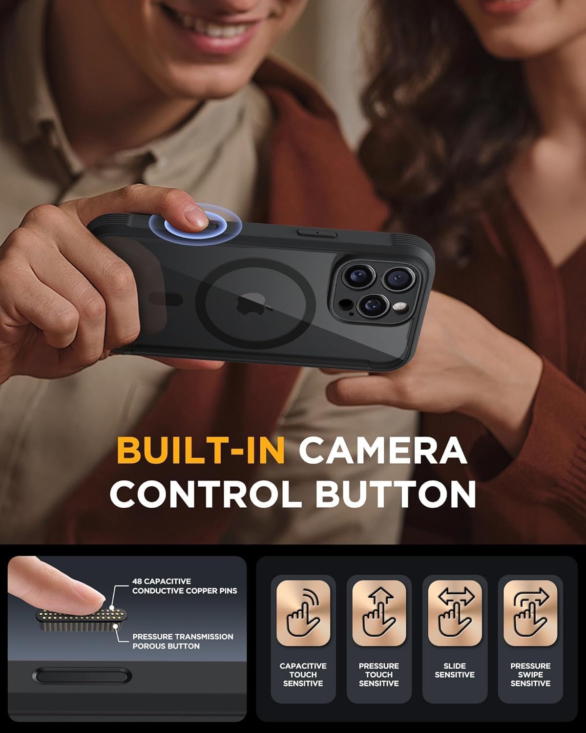 Miracase Magnetic for iPhone 16 Pro Case Full-Body Phone with Built-in Glass Screen Protector, [Compatible with MagSafe] Military Drop Proof 16 Pro Cover Bumper 6.3 inch, Black