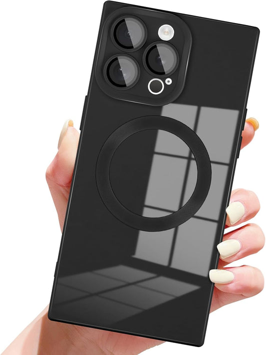 Designed for iPhone 15 Pro Max Case Compatible with Magsafe Cover Camera Lens Protector Military Grade Protection Shockproof Soft TPU Slim Magnetic Phone Case for iPhone 15 Pro Max Black