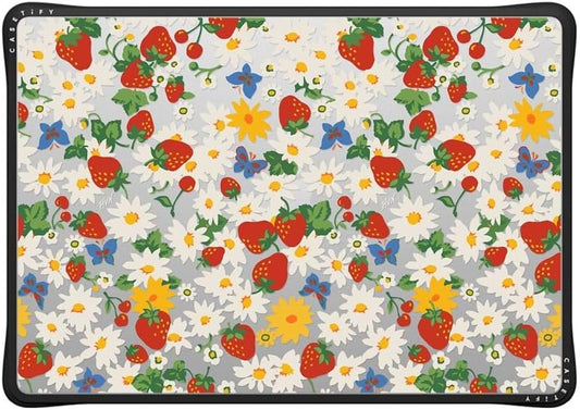 CASETiFY Impact MacBook Air 15" (M2-M4) Case [Cushioned Impact Corners/Scratch-Resistant/Anti-Slip Grip] - Strawberry Daisy - Clear Black