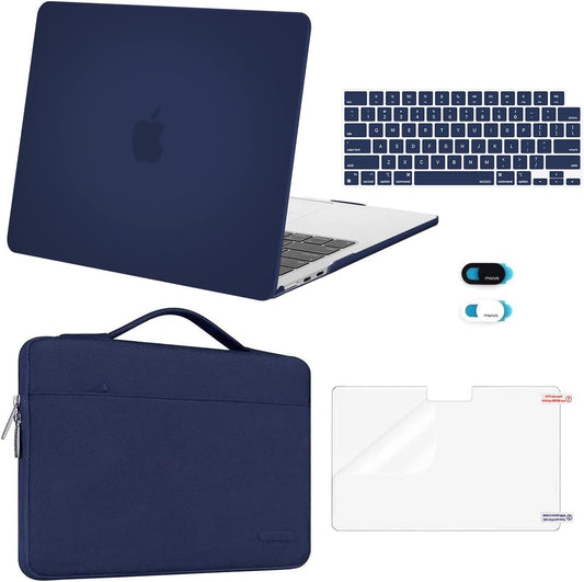 MOSISO Compatible with MacBook Air 13 inch Case 2025 2024 2023 2022 M4 A3240 M3 A3113 M2 A2681, Hard Shell&Sleeve Bag&Keyboard Skin&Webcam Cover&Screen Film for MacBook Air 13.6 inch, Navy Blue