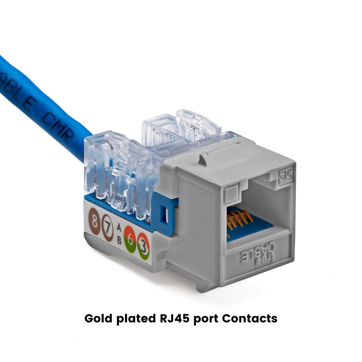 trueCABLE Cat5e Keystone Jack, Unshielded (UTP), 90 Degree Punch-Down, PoE++ (4PPoE) 100W, UL Listed, ETL Verified, ANSI/TIA Certified, Modular RJ45 Female, Gray, 48 Pack