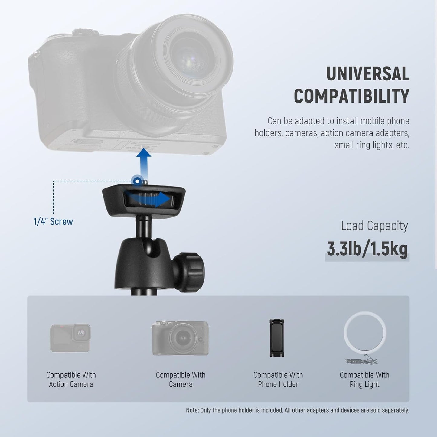 NEEWER Phone Tripod for Camera with Cell Phone Holder & Remote, 62.9" All Metal Selfie Stick Travel Vlog Video Recording Portable Stand Compatible with iPhone Canon Sony Nikon, Cleaning Cloth, TS05