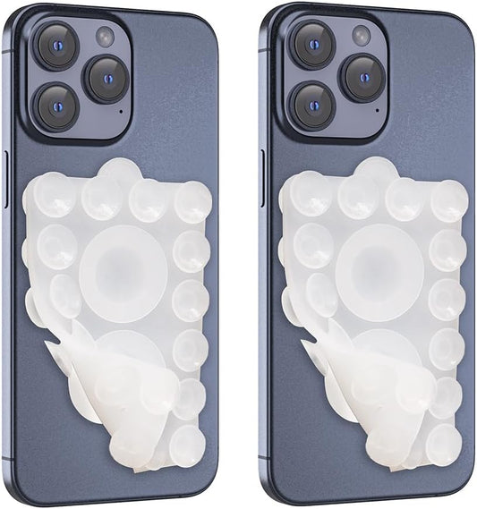 ZYCCER Double Sided Silicone Suction Phone Holder Mount,Compatible with iPhone and Android Cases Hands-Free Mirror Shower Phone Mount Strong Grip Holder (Transparent, Double Sided 2PCS)